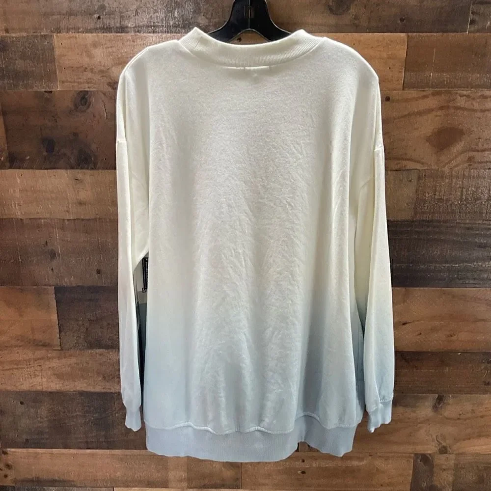BP Sweatshirt Dip Dye Crew Neck Blue White Ribbed Cuffs Hem Long Sleeve Women XL